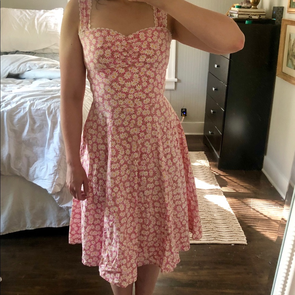 Vintage 70s Pink Flower Dress
